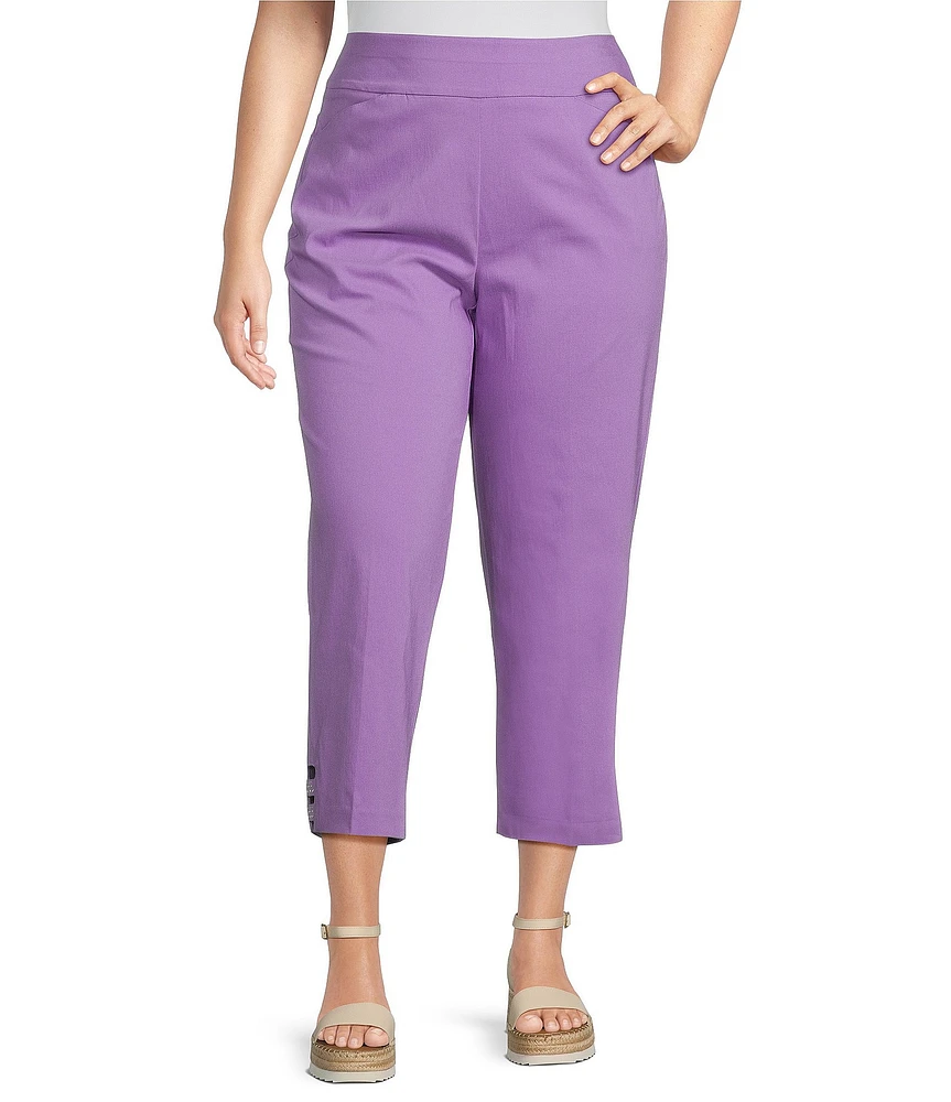 Allison Daley Plus Size Embellished Hem Pull-On Straight Leg Cropped Pants