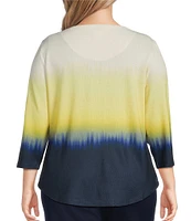 Allison Daley Plus Size Embellished Ombre Print 3/4 Sleeve Crew Neck Knit Top