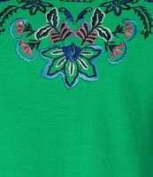Allison Daley Plus Size Embroidered 3/4 Cuff Sleeve Split V-Neck Top