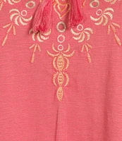 Allison Daley Plus Size Embroidered 3/4 Sleeve Split V-Neck Sweater