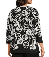 Allison Daley Plus Size Floral Print 3/4 Sleeve Criss Cross V-Neck Knit Top