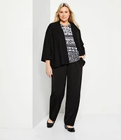 Allison Daley Plus Size Floral Stripe 3/4 Sleeve Keyhole Neck Knit Top