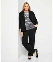 Allison Daley Plus Size Floral Stripe 3/4 Sleeve Keyhole Neck Knit Top