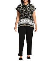 Allison Daley Plus Size Fruit Print Cap Sleeve Point Collar Button-Front Shirt
