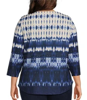 Allison Daley Plus Size Indigo Blues Embellished 3/4 Sleeve Crew Neck Knit Top