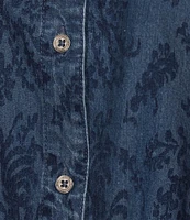 Allison Daley Plus Size Indigo Print Short Sleeve Shirt Midi Dress