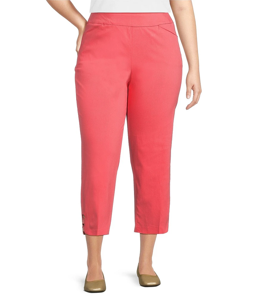 Allison Daley Plus Size Lattice Hem Pull-On Straight Leg Cropped Pants