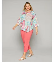 Allison Daley Plus Size Lattice Hem Pull-On Straight Leg Cropped Pants
