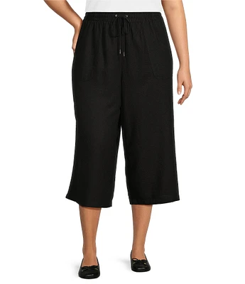 Allison Daley Plus Size Linen Blend Pull-On Capri Pants
