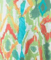 Allison Daley Plus Size Natural Ikat Print Short Sleeve Criss-Cross Keyhole Neck Short Sleeve Jersey Knit Top