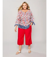Allison Daley Plus Size Pomegranate Linen Blend Pull-On Capri Pants