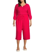 Allison Daley Plus Size Pomegranate Linen Blend Pull-On Capri Pants