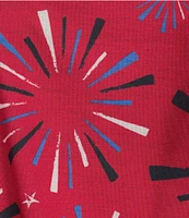 Allison Daley Plus Size Red Firework Print Short Sleeve Keyhole Neckline Knit Top