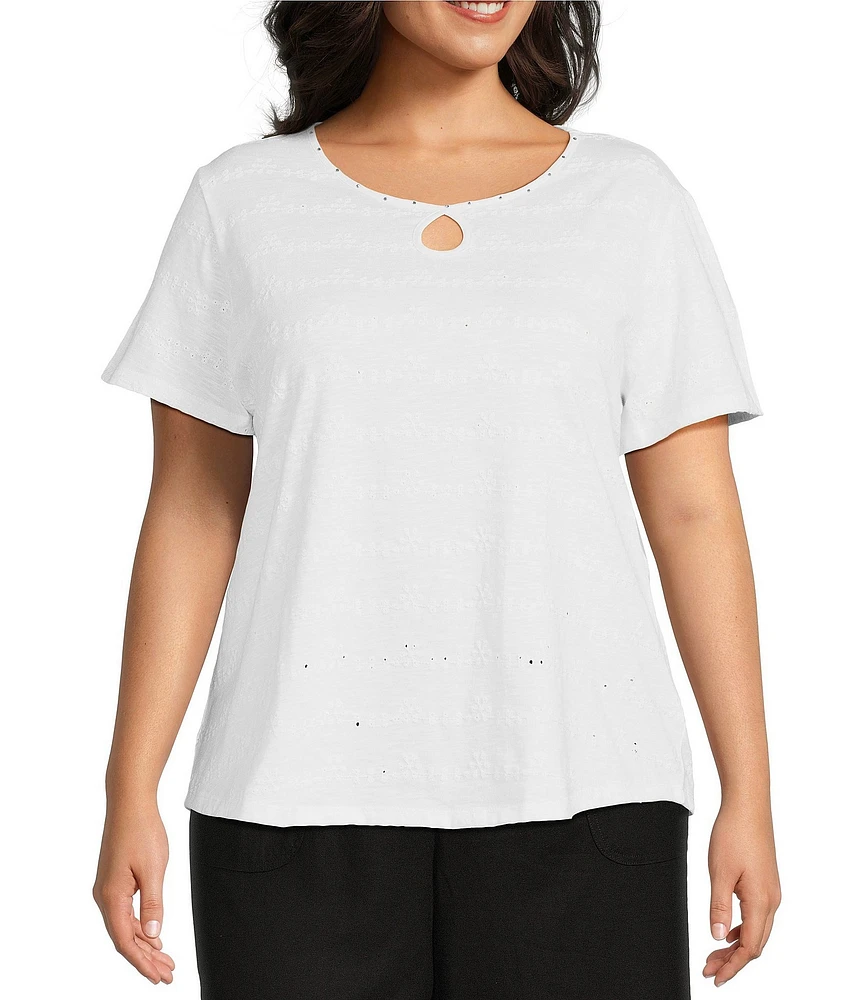 Allison Daley Plus Size Short Sleeve Keyhole Neck Knit Top
