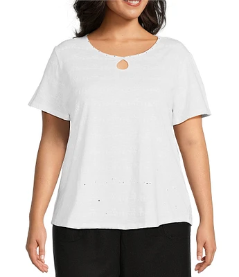 Allison Daley Plus Size Short Sleeve Keyhole Neck Knit Top