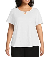 Allison Daley Plus Size Short Sleeve Keyhole Neck Knit Top