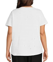Allison Daley Plus Size Short Sleeve Keyhole Neck Knit Top