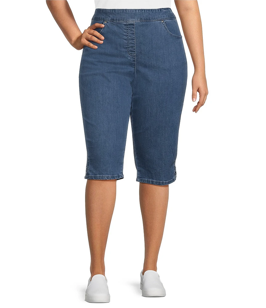 Allison Daley Plus Size Side Slit Pull-On Stretch Denim Skimmer Capri Pants