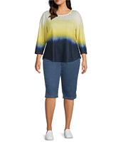 Allison Daley Plus Size Side Slit Pull-On Stretch Denim Skimmer Capri Pants