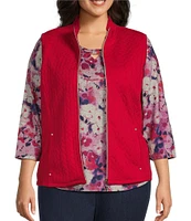 Allison Daley Plus Size Sleeveless Full Zip Up Embellished Cable Knit Quilted Vest