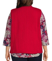 Allison Daley Plus Size Sleeveless Full Zip Up Embellished Cable Knit Quilted Vest