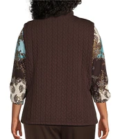 Allison Daley Plus Size Sleeveless Full Zip Up Embellished Cable Knit Quilted Vest