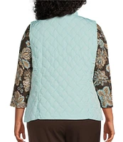 Allison Daley Plus Size Sleeveless Full Zip Up Embellished Diamond Woven Quilted Vest