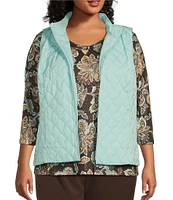 Allison Daley Plus Size Sleeveless Full Zip Up Embellished Diamond Woven Quilted Vest