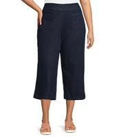 Allison Daley Plus Size Stretch Denim Elastic Waist Pull-On Wide Leg Crop Pants