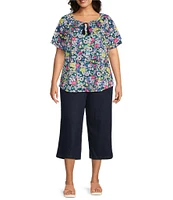 Allison Daley Plus Size Stretch Denim Elastic Waist Pull-On Wide Leg Crop Pants