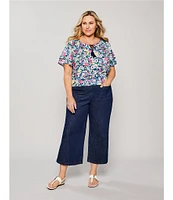 Allison Daley Plus Size Stretch Denim Elastic Waist Pull-On Wide Leg Crop Pants