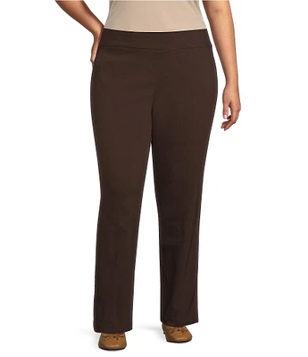 Allison Daley Plus Size Tech Stretch Elastic Waist Straight Leg Pants