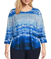 Allison Daley Plus Size Tie-Dye Print 3/4 Sleeve Crew Neck Knit Top