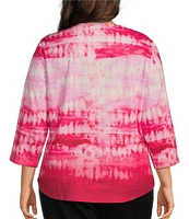 Allison Daley Plus Size Tie-Dye Print 3/4 Sleeve Crew Neck Knit Top