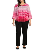 Allison Daley Plus Size Tie-Dye Print 3/4 Sleeve Crew Neck Knit Top