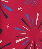Allison Daley Red Firework Star Print Short Sleeve Keyhole Neckline Knit Top