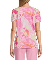Allison Daley Rose Palm Layers Short Sleeve Crew Neck Knit Top