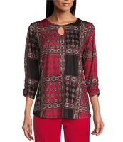 Allison Daley Royal Medallion Patch 3-4 Sleeve Keyhole Neck Knit Top