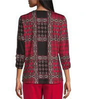 Allison Daley Royal Medallion Patch 3-4 Sleeve Keyhole Neck Knit Top