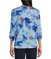 Allison Daley Shell Melange Print 3/4 Sleeve Crew Neckline Knit Top