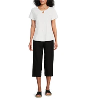 Allison Daley Short Sleeve Keyhole Neck Knit Top