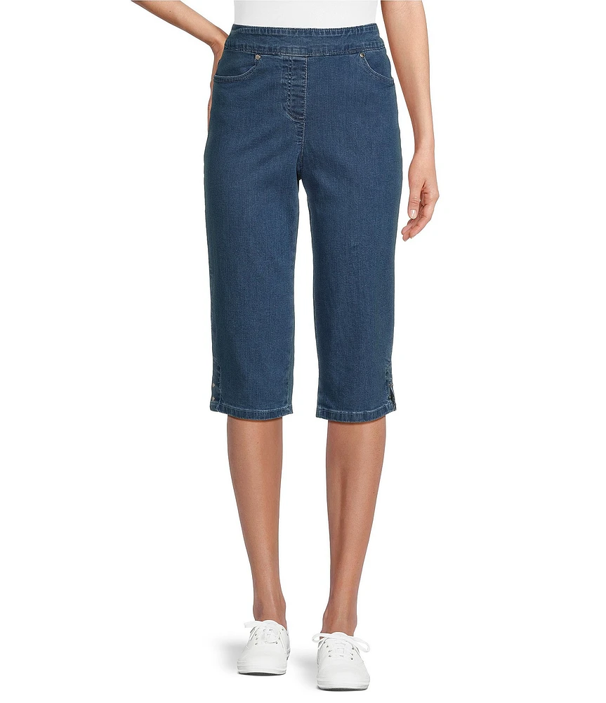 Allison Daley Side Slit Pull-On Stretch Denim Skimmer Capri Pants