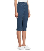 Allison Daley Side Slit Pull-On Stretch Denim Skimmer Capri Pants