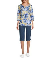 Allison Daley Side Slit Pull-On Stretch Denim Skimmer Capri Pants