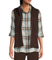 Allison Daley Sleeveless Full Zip Up Embellished Cable Knit Quilted Vest