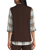 Allison Daley Sleeveless Full Zip Up Embellished Cable Knit Quilted Vest