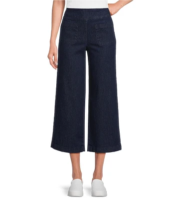 Allison Daley Stretch Denim Elastic Waist Pull-On Wide Leg Crop Pants