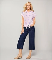 Allison Daley Stretch Denim Elastic Waist Pull-On Wide Leg Crop Pants
