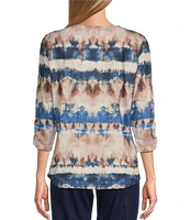 Allison Daley Tie-Dye Stripe Print 3/4 Sleeve Criss Cross V-Neck Knit Top