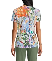 Allison Daley Tropical Melange Print Short Sleeve Crew Neck Knit Top